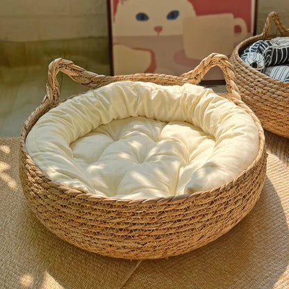 Handwoven Cat Nest Basket | 100% Cotton, Artisan-Made, All-Season