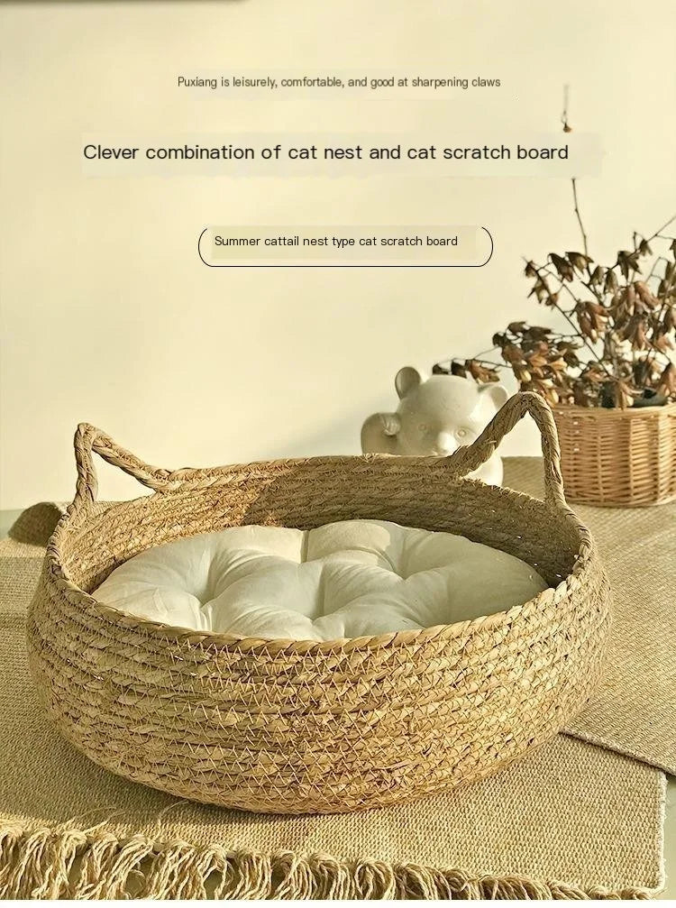 Handwoven Cat Nest Basket | 100% Cotton, Artisan-Made, All-Season