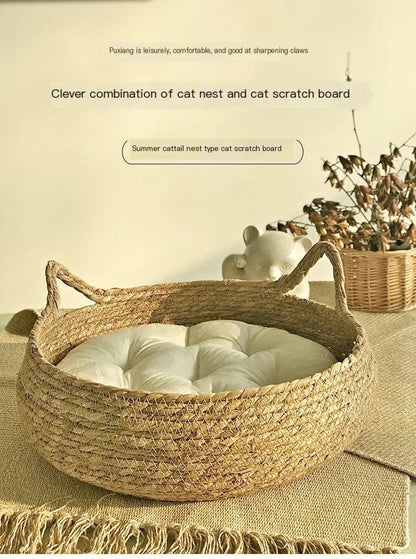Handwoven Cat Nest Basket | 100% Cotton, Artisan-Made, All-Season