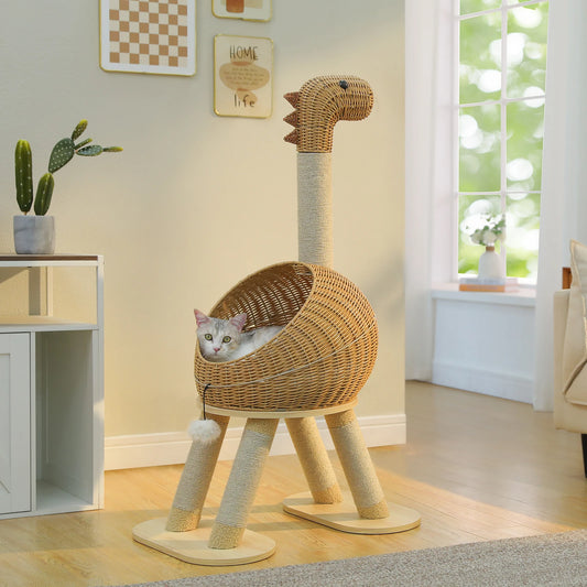 Dinosaur Cat Tree Tower – Heavy-Duty Sisal & Rattan Cat Condo for Active Cats