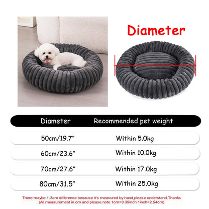 Plush Round Pet Bed – Washable Dog & Cat Basket (40–90cm, 21 Colors)
