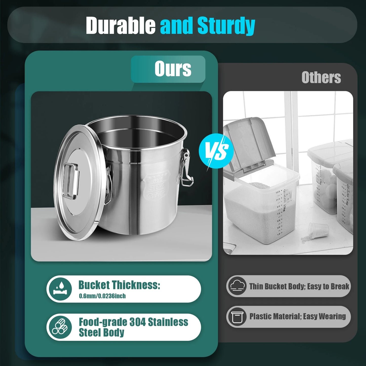 12L Stainless Steel Airtight Storage Bucket — German Crafted, Built to Last