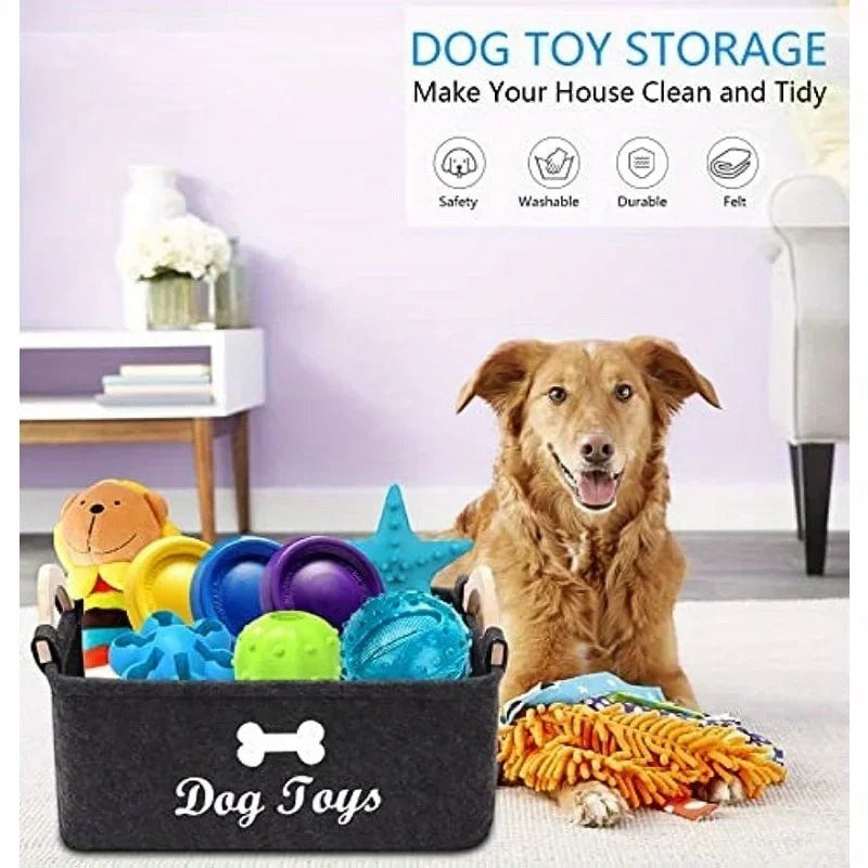 Felt Pet Toy Storage Box | Organizer Basket for Cat & Dog Toys