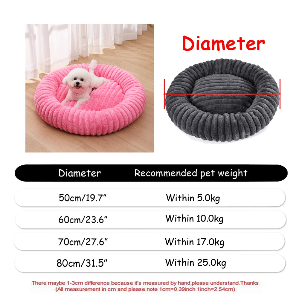 Plush Round Pet Bed – Washable Dog & Cat Basket (40–90cm, 21 Colors)