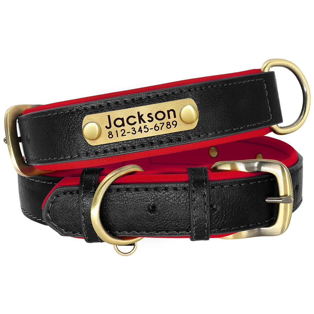 Personalized PU Leather Dog Collar – Custom Name Engraved, Soft Padded | XS–XL