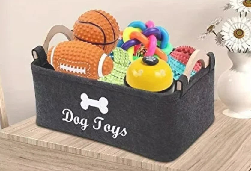 Felt Pet Toy Storage Box | Organizer Basket for Cat & Dog Toys