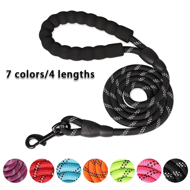Reflective Dog Leash with Padded Foam Grip | 0.8cm–1.2cm Rope | 120–300cm