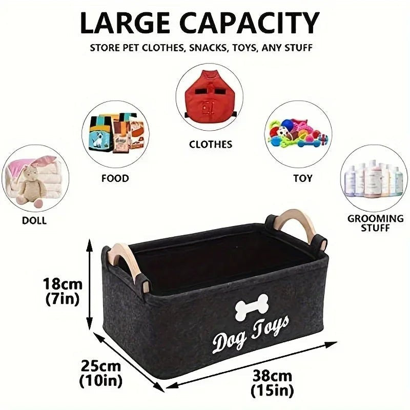 Felt Pet Toy Storage Box | Organizer Basket for Cat & Dog Toys