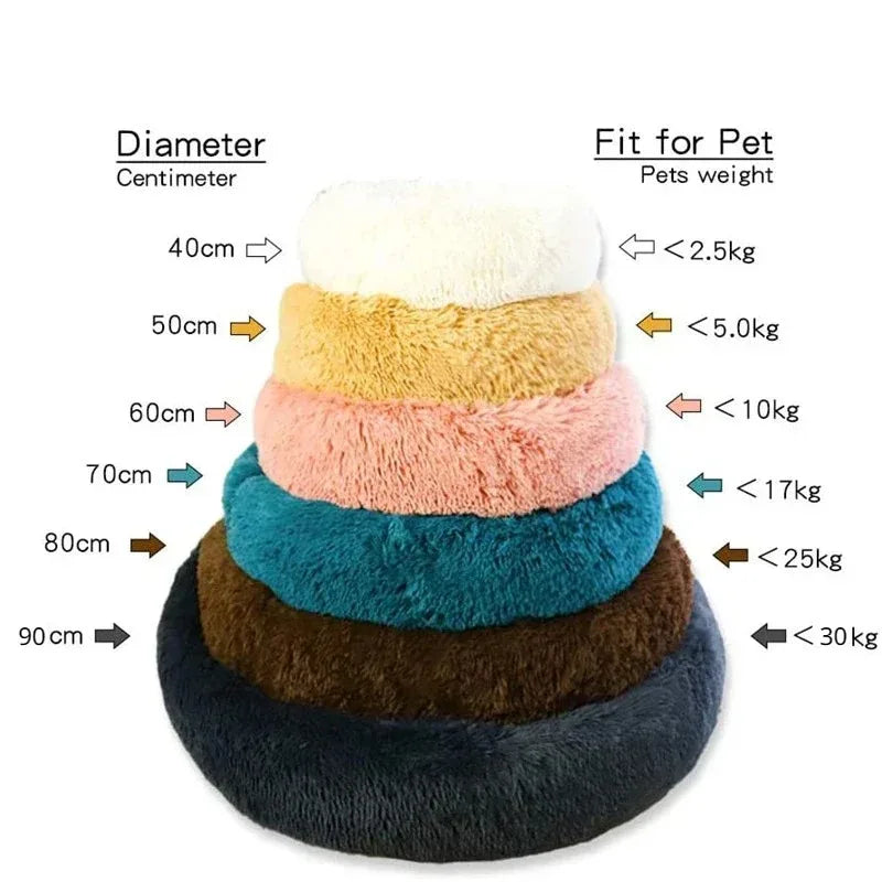 Plush Round Pet Bed – Washable Dog & Cat Basket (40–90cm, 21 Colors)