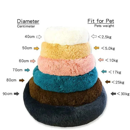 Plush Round Pet Bed – Washable Dog & Cat Basket (40–90cm, 21 Colors)