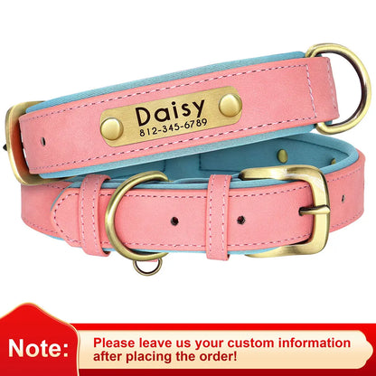 Personalized PU Leather Dog Collar – Custom Name Engraved, Soft Padded | XS–XL