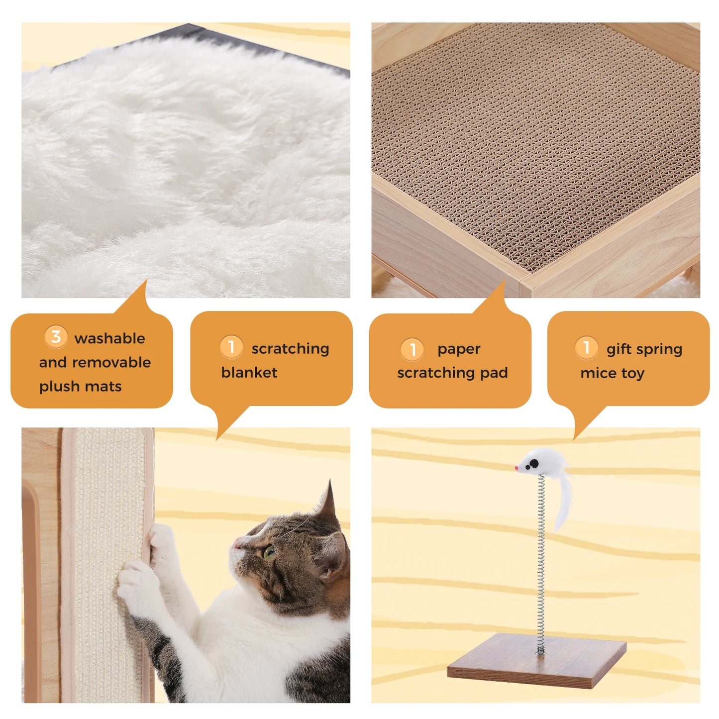 Modern Wood Cat Condo & Bedside Table – Space-Saving Cat Tree with Scratching Pad
