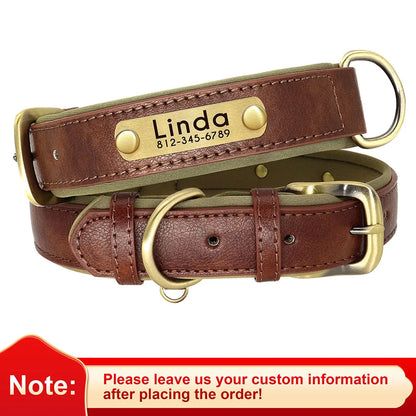 Personalized PU Leather Dog Collar – Custom Name Engraved, Soft Padded | XS–XL