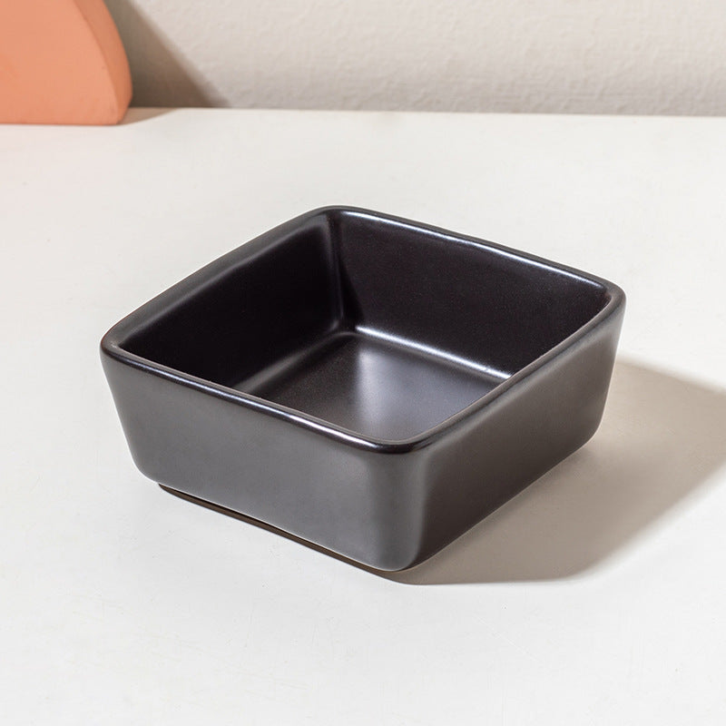 Square Ceramic Pet Bowl with Wooden Tray | Stylish Dog & Cat Feeder