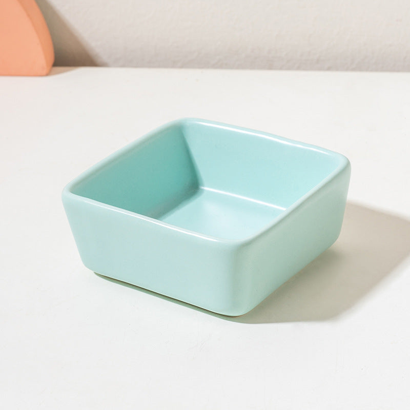 Square Ceramic Pet Bowl with Wooden Tray | Stylish Dog & Cat Feeder