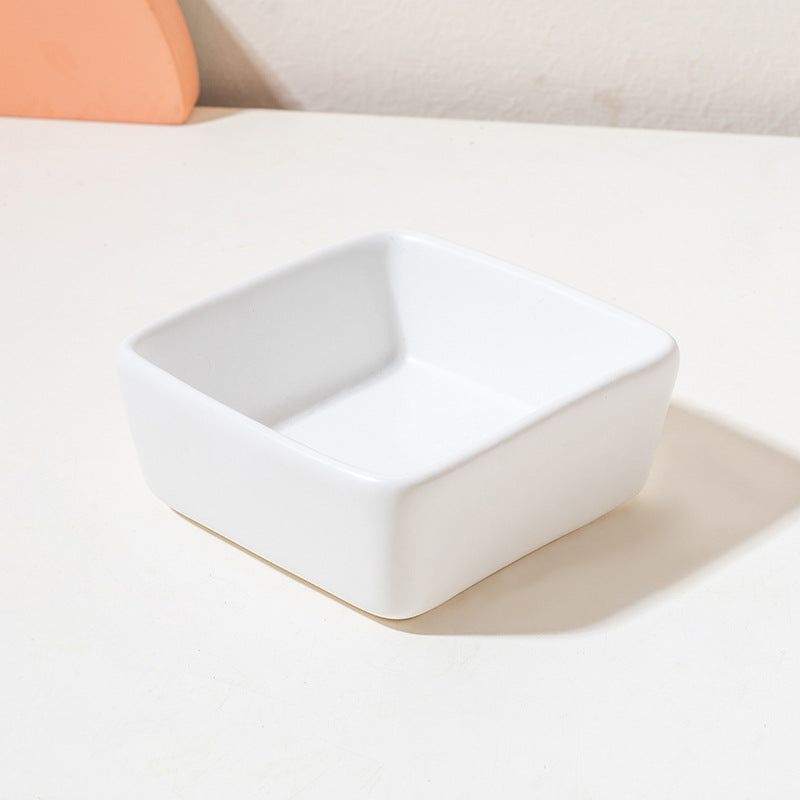 Square Ceramic Pet Bowl with Wooden Tray | Stylish Dog & Cat Feeder