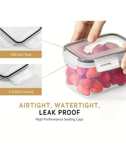 Tailwag Factory airtight food storage container with 4-sided locking lid and silicone seal holding fresh strawberries