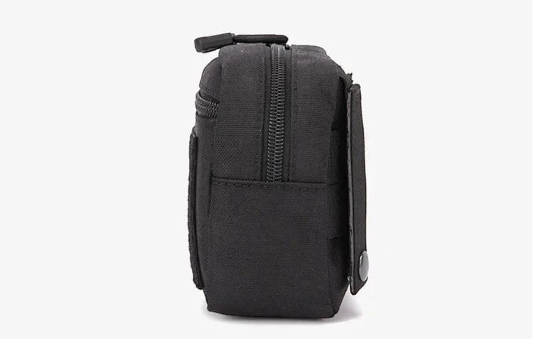 Tailwag Factory black tactical MOLLE pouch made of durable 1000D nylon with a side view showing attachment straps