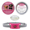 Tailwag Factory flea and tick pendant for dogs, featuring a pink collar attachment and natural essential oil formula.