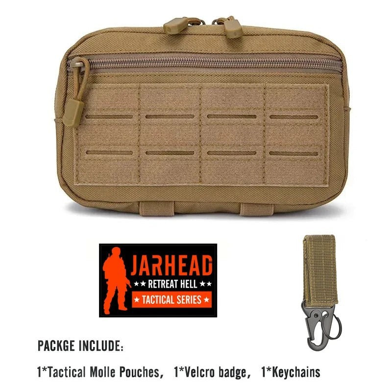 Tailwag Factory Jarhead tactical MOLLE pouch in tan 1000D nylon with laser-cut webbing and quick-access zipper