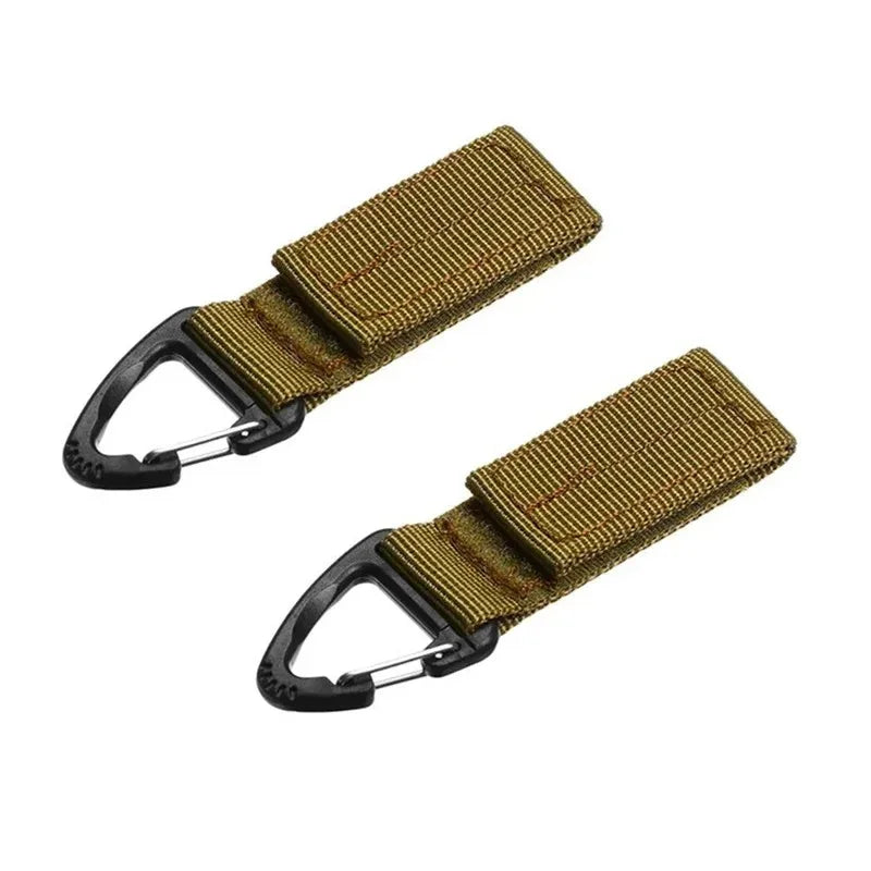 Tailwag Factory khaki nylon MOLLE key hook clips with black plastic carabiner buckles for tactical gear