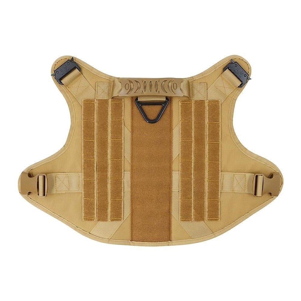 Tailwag Factory dark khaki tactical dog harness with MOLLE webbing, reinforced handle, and metal leash attachment point