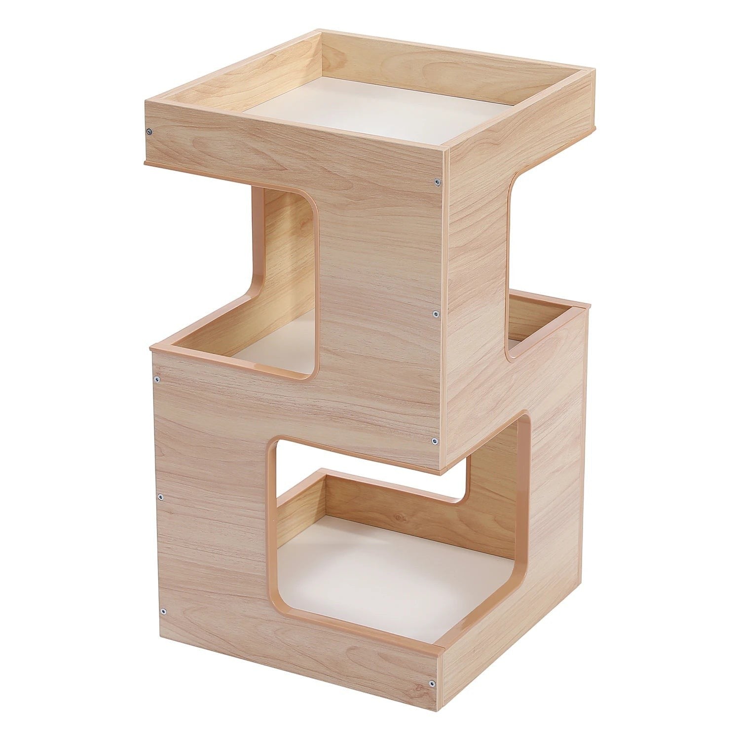 Tailwag Factory modern wood cat condo and side table with a minimalist light wood finish and two-tier design