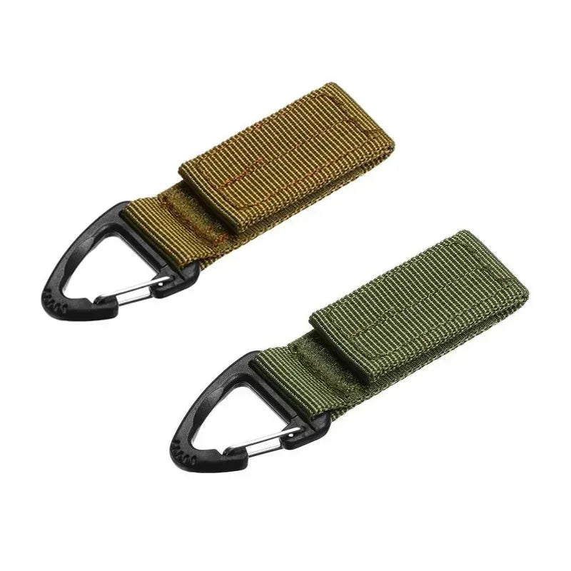 Tailwag Factory tactical MOLLE key hook clips in khaki and green nylon webbing with black carabiner buckles