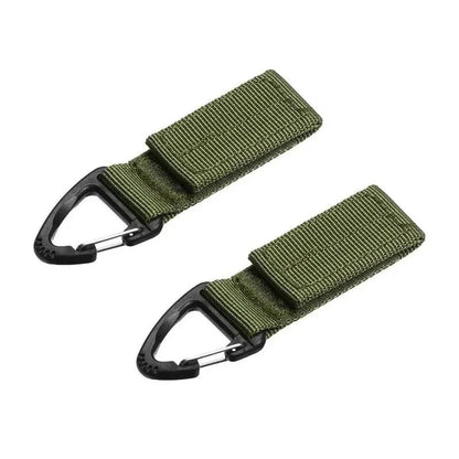 Two Tailwag Factory olive green tactical MOLLE key hook clips with durable nylon webbing and black carabiner buckles.