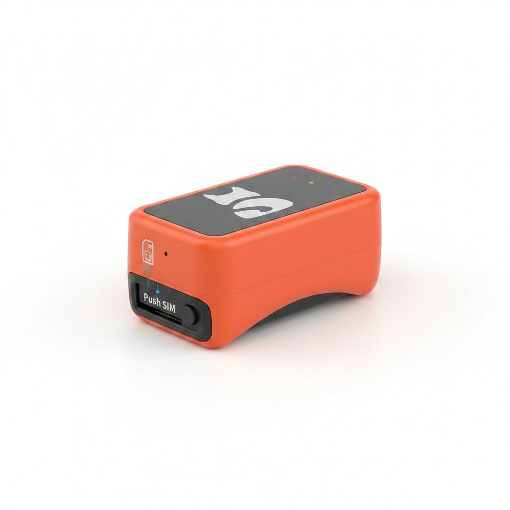 Tailwag Factory 4G GPS tracker for small pets in orange, featuring a SIM card slot and compact lightweight design.