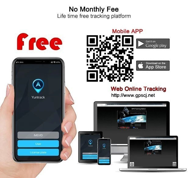 Tailwag Factory 4G pet GPS tracker mobile app and web platform interface showing free lifetime tracking dashboard