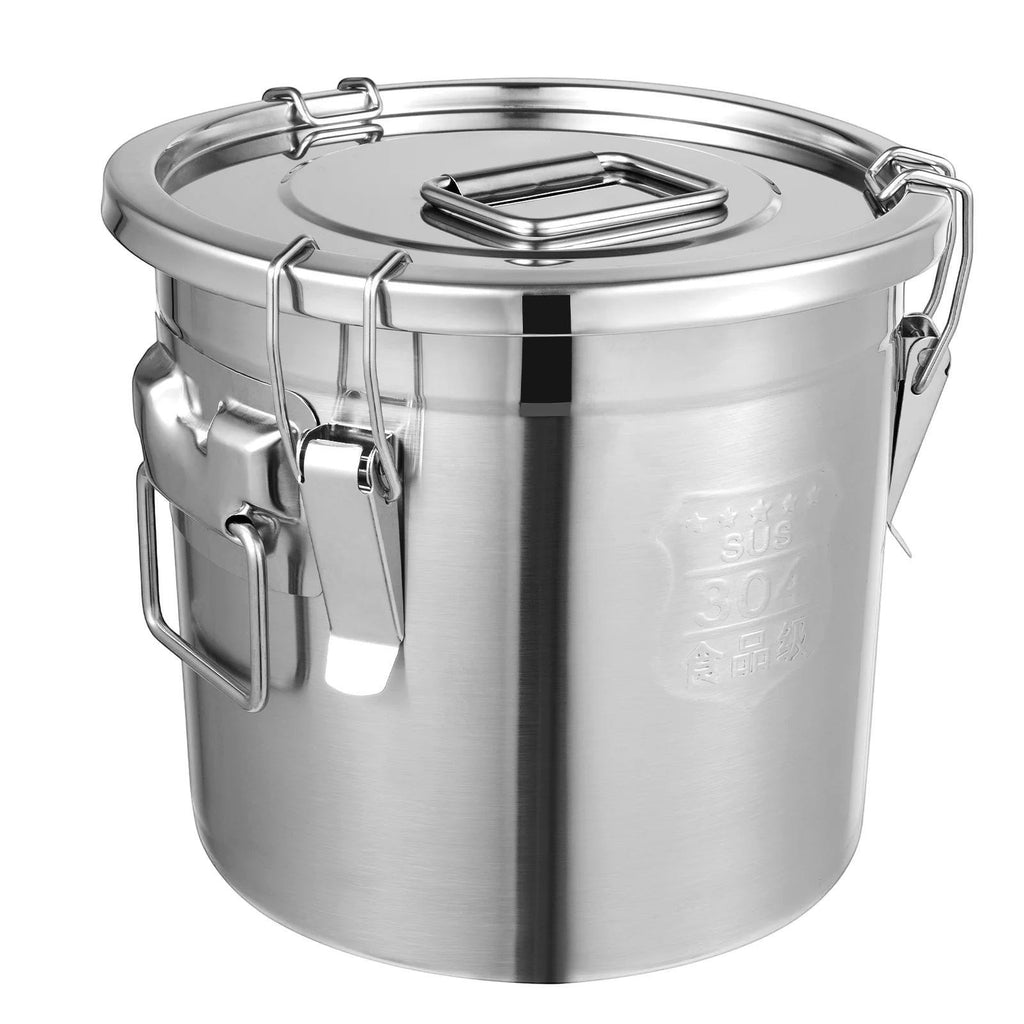 Tailwag Factory 12L airtight storage bucket made of brushed 304 stainless steel with triple-lock buckles and lid