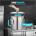 Tailwag Factory 12L stainless steel airtight storage bucket with triple-lock buckles on a kitchen counter