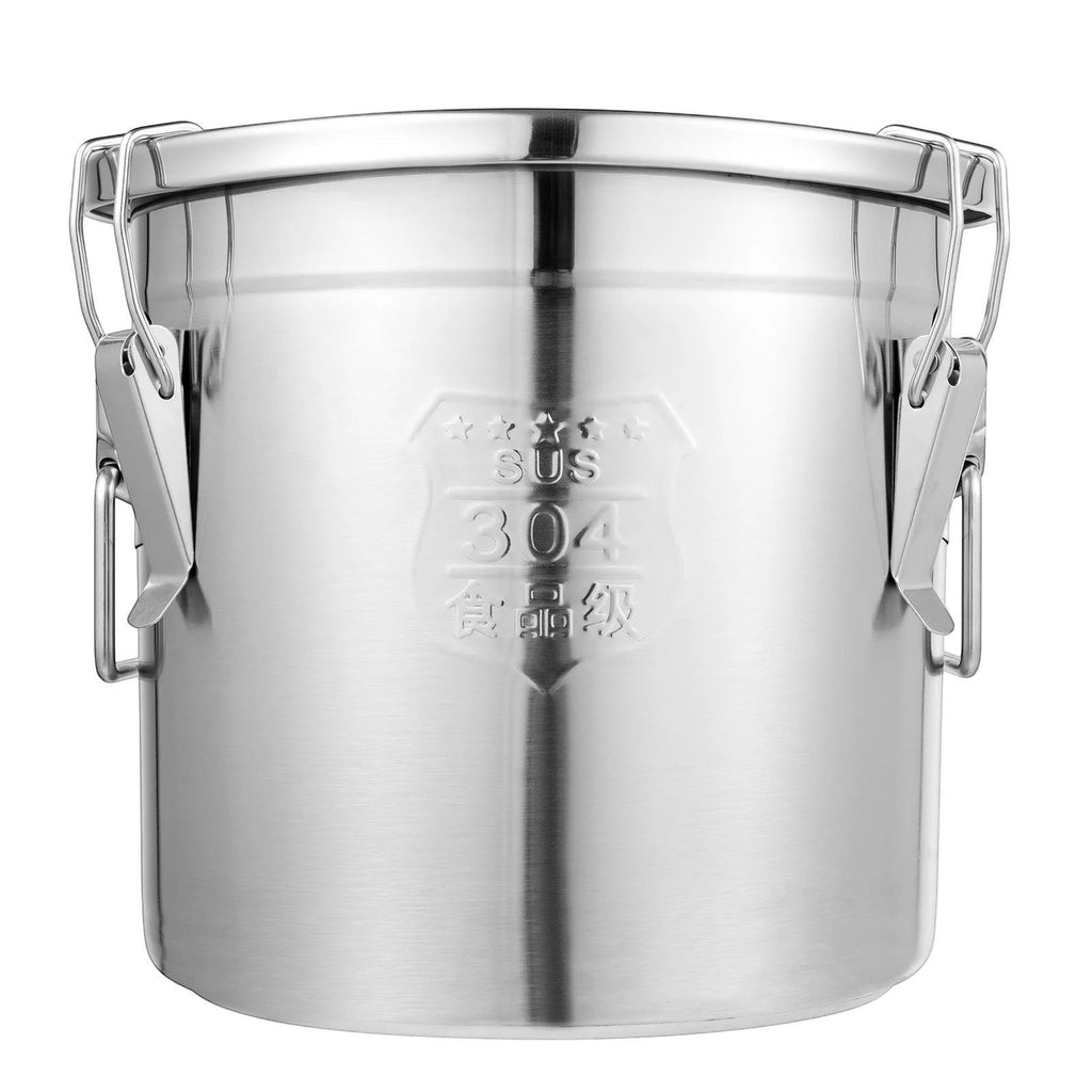 Tailwag Factory 12L airtight storage bucket made of brushed 304 stainless steel with triple-lock buckles and handles.