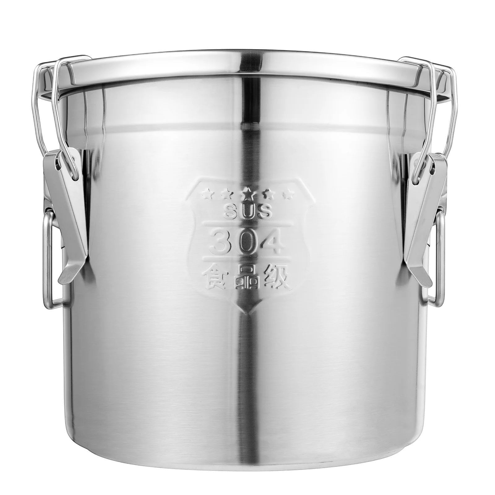 Tailwag Factory 12L airtight storage bucket made of brushed 304 stainless steel with triple-lock buckles and handles.