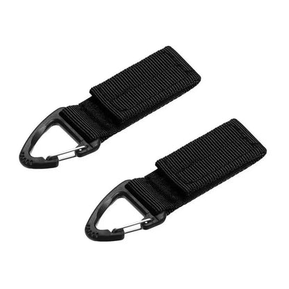 Two black Tailwag Factory tactical MOLLE key hook clips with durable nylon webbing and spring-loaded carabiners.