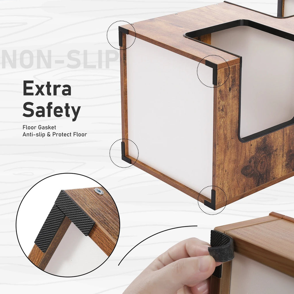 Tailwag Factory modern wood cat condo featuring non-slip floor gaskets for stability and floor protection