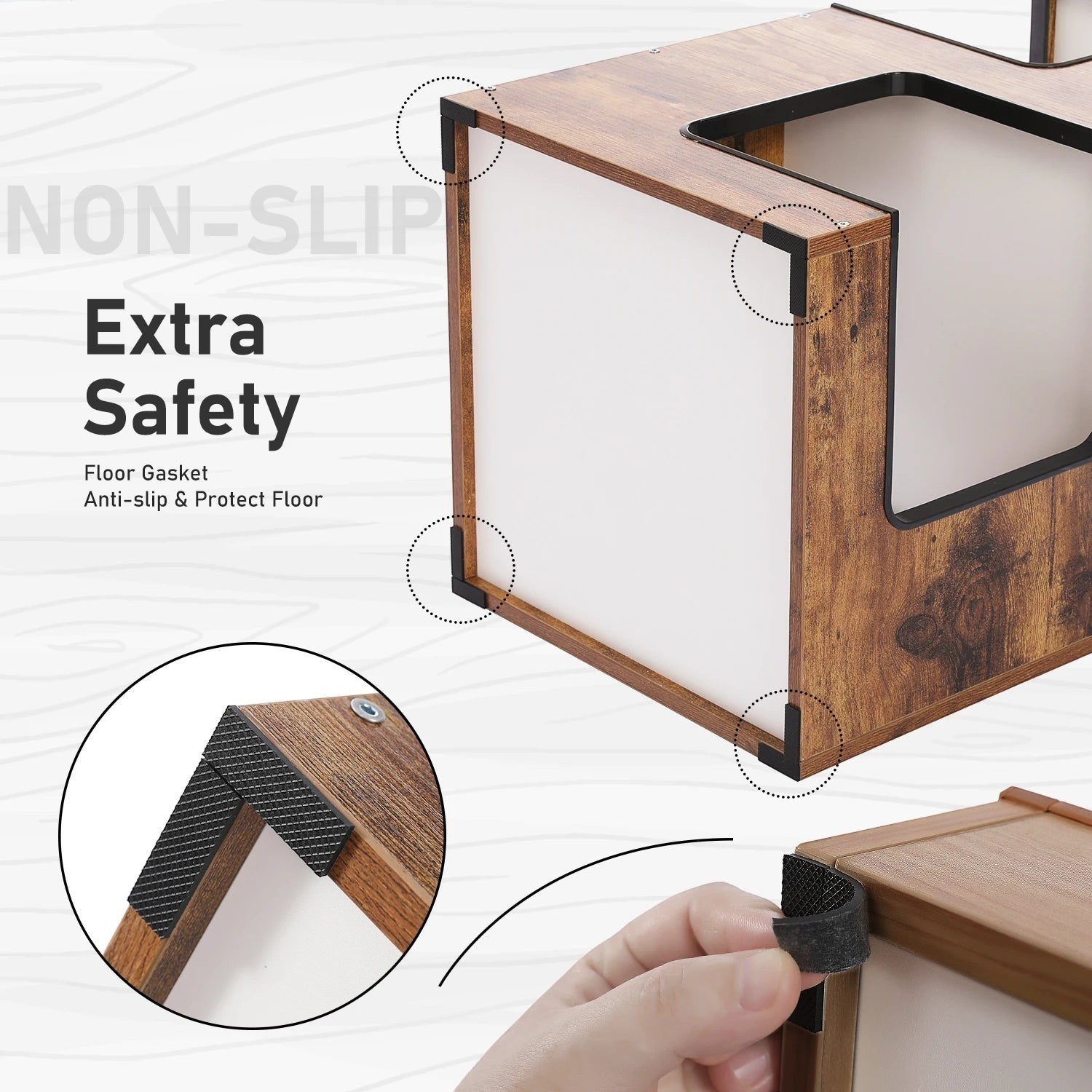 Tailwag Factory modern wood cat condo featuring non-slip floor gaskets for stability and floor protection